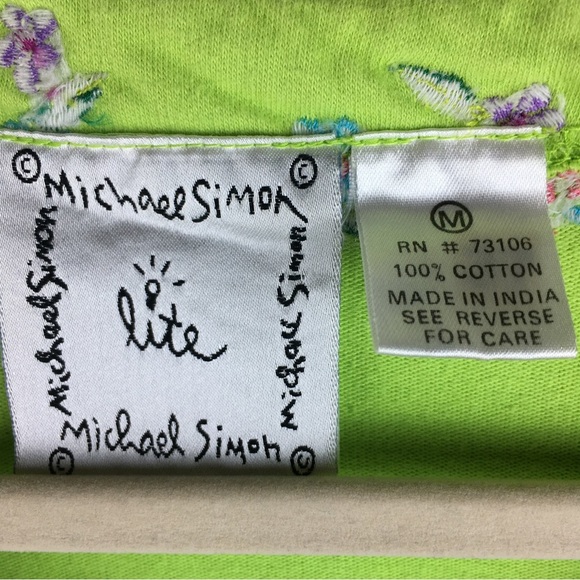 Michael Simon Lite Women's Bright Green Floral Button Front Cardigan Top Size M - Picture 2 of 15